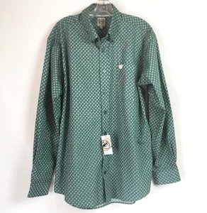 Cinch Mens Medium Shirt Geo Print Teal Green Button Down Long Sleeve Western NEW - Picture 1 of 10