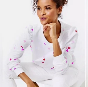 Lilly Pulitzer Jansen Hearts Ribbed Lightweight Puff Sleeve Sweatshirt Size L - Picture 1 of 9