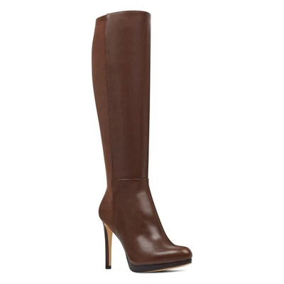 NINE WEST - QUIZME WIDE CALF, Brown REAL leather/fx suede knee boot 4.25" SZ 8.5 - Image 1 of 4