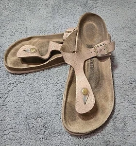Birkenstock Women's Gizeh Suede Slide-On Sandals Size 40 F9/9.5 Beige Metallic - Picture 1 of 8