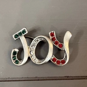Broche de Navidad JOY de colección tono plata estrás prendedor navideño - Imagen 1 de 4