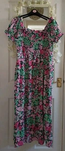 Colourful Floral Shirred Summer Dress 👗Curve 16 Reg 16 18 - Picture 1 of 10