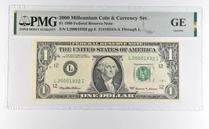 2000 Millennium Coin Currency $1 1999 FRN San Fran CA Low Serial 1932 PMG *4612 - Picture 1 of 3