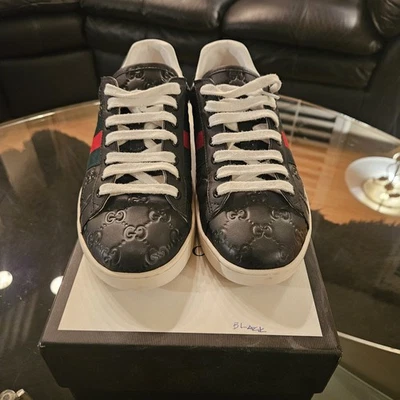 Tenis Gucci Ace GG de cuero negro en relieve talla 43 (10) Foto 1 de 4