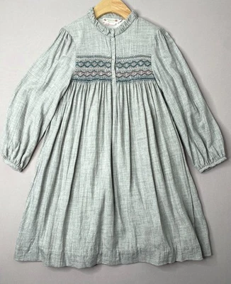 BONPOINT Gray Smocked Viscose/Wool Blend Tamsin Dress Girls 8 Yrs - Image 1 of 4