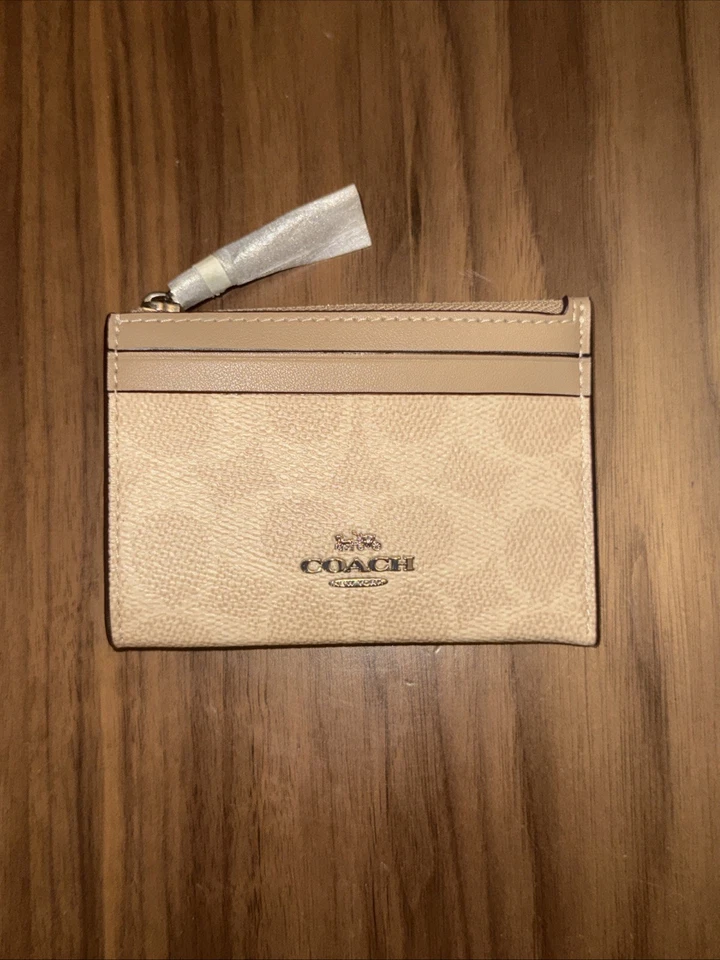 Coach NY Mini Skinny ID Case Wallet Signature Canvas Sand Taupe - CW870