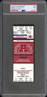 PSA 9 - 1998 NFL AFC CHAMPIONSHIP - NEW YORK JETS @ DENVER BRONCOS FULL TICKET - Image 1 of 3
