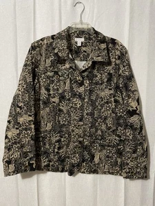 Charter Club Damengröße 2X Lt Jeansjacke schwarz hellbraun Blumenmuster Knopfleiste 4 Taschen - Bild 1 von 20