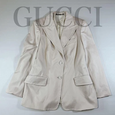 GUCCI Tom Ford Era Tailored Jacket GG Pattern Lining Made in Italy Beige XL-XXL - Image 1 of 4