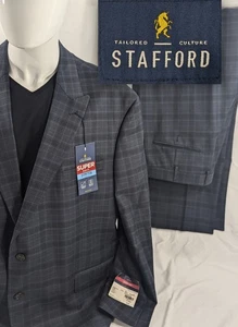 NWT Stafford Big Tall Wool Blend 2 Piece Suit Jacket 52R 56" Chest 40x34 Pant - Picture 1 of 20