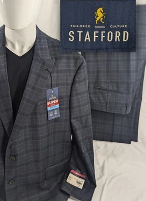 NWT Stafford Big Tall Wool Blend 2 Piece Suit Jacket 52R 56" Chest 40x34 Pant - Image 1 of 4
