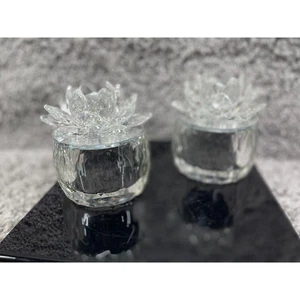 Crystal Clear Glass Flower Lotus Flower Trinket Box Lot Of 2 Home Decoration - Picture 1 of 11