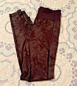 Lululemon Speed Tight Luxtreme Leggings Sz 6 Black Soot Brisk Bloom Floral FLAW - Picture 1 of 8