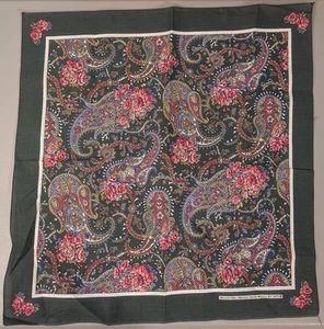 Vintage Floral Paisley Bandana - Handkerchief Green Rose Hippie Flower USA - Picture 1 of 8