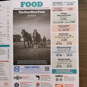 WETHERSPOON,  CRAMLINGTON, THE NEW MOOR FARM menu card - Picture 1 of 11