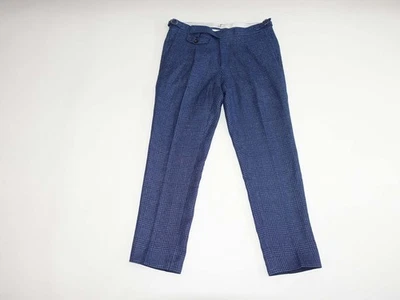Suit Supply Men's Brentwood Suit Pants 32 x 28 Blue Pleated Wool Linen Slim Fit - Image 1 of 4