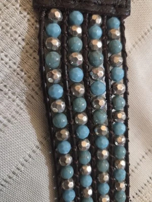 PREMIERE DESIGNS JEWELRY  BROWN LEATHER TURQUOISE SILVER BRACELET  QUICK SHIP - Image 1 of 4