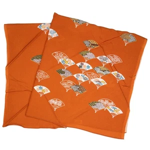 Vintage giapponese Furoshiki arancione rayon chirimen maiogi danza ventaglio design: 70 x 70 cm - Foto 1 di 3