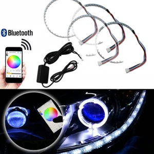 2 Sets RGB LED Lamp Devil Eye Halo Ring Headlight Projector Lens Phone Control - Picture 1 of 12