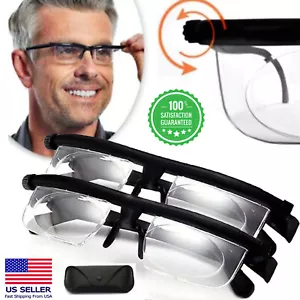 Dial Adjustable Glasses Variable Focus for Reading Distance Vision Eyeglasses US - Picture 1 of 9