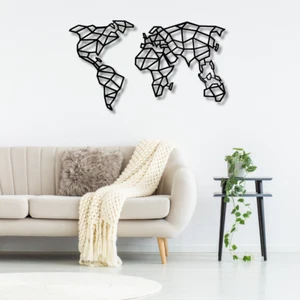 Geometrische Weltkarte - Holz Acryl Laser geschnitten Wandkunst - Bild 1 von 11
