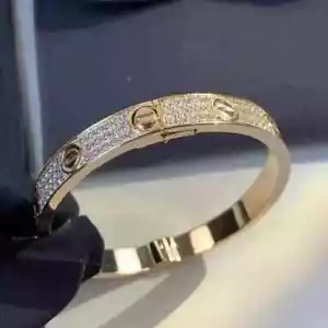 Bangle Bracelet 14K Yellow Gold Plated Silver 4Ct Round Cut Lab-Created Diamond - Picture 1 of 3