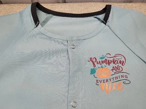 Scrubs Fall Pumpkin Spice Nice Warm Up Jacket Womens Shirt Large Medical Uniform - Picture 1 of 9