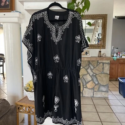 La Leela черная вышитая пляжная накидка со шнурками один размер - Изображение 1 из 4