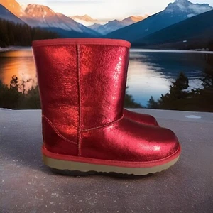 🔥UGG KIDS CLASSIC II METALLIC SPARKLE 1125372K SAMBA RED|  BIG KIDS SIZE 4 - Picture 1 of 6