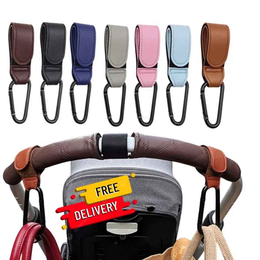 2 Stück PU Leder Kinderwagen Haken Verstellbar Kinderwagen Tasche Aufhänger Stark Schwarz