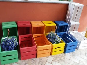 Set 5 cassette frutta nuove COLORATE in legno finitura ACRILICA 50x30x27 2kg - Foto 1 di 8