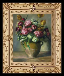 1800er Stillleben Blumen Blumen Pfingstrosen Miniatur Puppenhaus Kunstbild 8342 - Bild 1 von 1