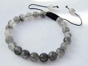 Natural Gemstone Men's Shamballa bracelet all 8mm GREY QUARTZ beads - Picture 1 of 3