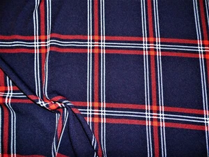 Printed Liverpool Textured 4 way Stretch Fabric Navy Red White Plaid I204 - Picture 1 of 1