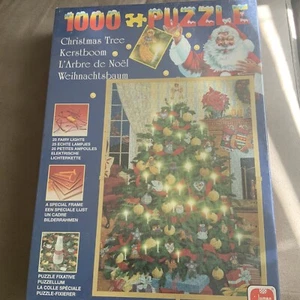 Jumbo International Christmas Tree 1000 Piece Puzzle Lights & Frame New #2 READ - Picture 1 of 6