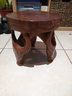 Hand carved one piece timber side table - image 1 of 3