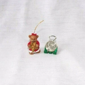 Miniature Dollhouse Toy Christmas Tree Ornament Figurine Teddy Bear 1.25" Girl - Picture 1 of 2