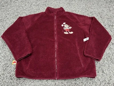 NEW Disney Jacket Adult XXL 2XL Maroon Mickey Mouse Fleece Mousewear Embroidered - Image 1 of 4