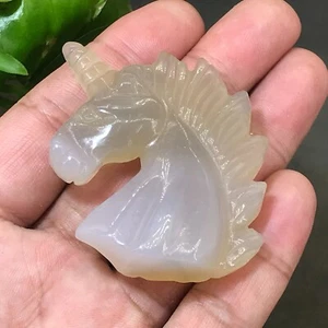1pc Natural Grey agate unicorn skull quartz crystal carved reiki heal  2'' - Picture 1 of 10
