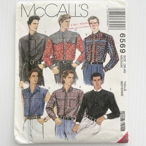 Vintage McCalls Sewing Pattern 6569 Mens Western Cowboy Style Shirt Medium 38 40 - Picture 1 of 6