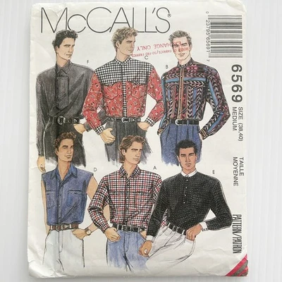 Vintage McCalls Sewing Pattern 6569 Mens Western Cowboy Style Shirt Medium 38 40 - Image 1 of 4