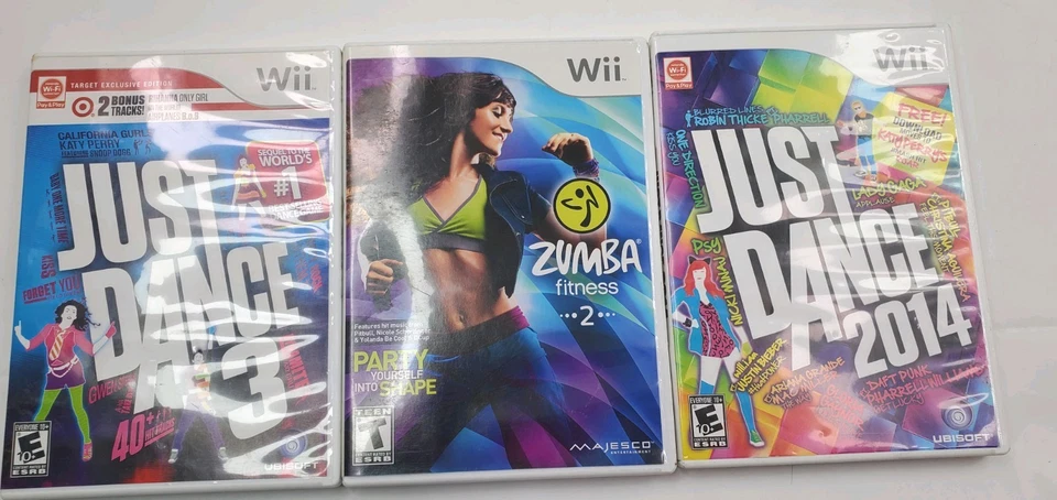 Lote de juegos Wii x 3, Just Dance 2014, Just Dance 3, Zumba Fitness 2 PROBADO con fundas Foto 1 de 4