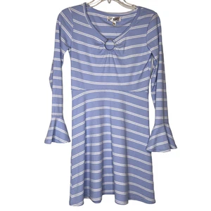 Say What Girls Blue White Striped Dress Sz S Flared Sleeves Ring Accent NWT NEW - Picture 1 of 9