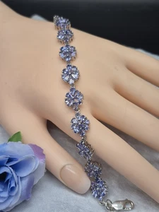 Sterling Silver Daisy Design Tanzanite Tennis Bracelet. - Picture 1 of 13