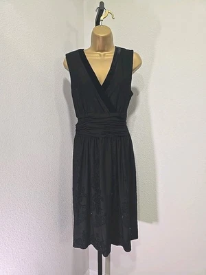 Vestido negro sin mangas para mujer 12 ribete de terciopelo bordado brillante cóctel fiesta Foto 1 de 4