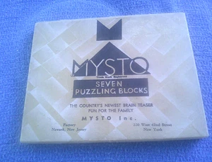 Antique 1933 MYSTO SEVEN PUZZLING BLOCKS 'Brain Teaser' in Original box - Picture 1 of 3