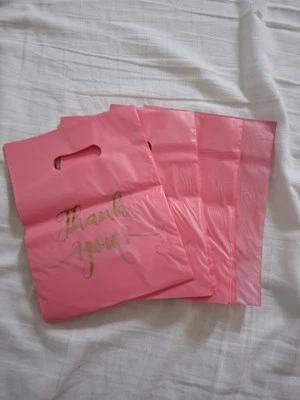 50 Plastic Pink Thank You Gift Bags/Carrier Bag Party UK Seller 🇬🇧