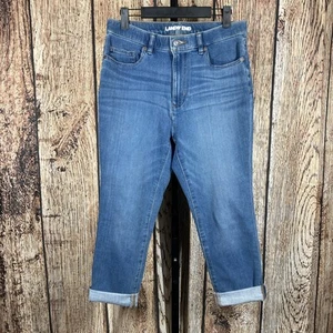 Lands End Women's Size 10 Medium Wash Blue Cropped Cuffed Stretch Denim Jeans - Picture 1 of 15