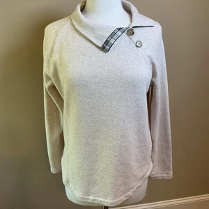J Crew Wide Button Collar Tunic Sweatshirt Size Small Oatmeal Beige - Picture 1 of 12