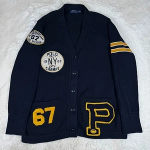 Polo Ralph Lauren Strickjacke Pullover Varsity Patches P Football Patchwork Medium - Bild 1 von 9